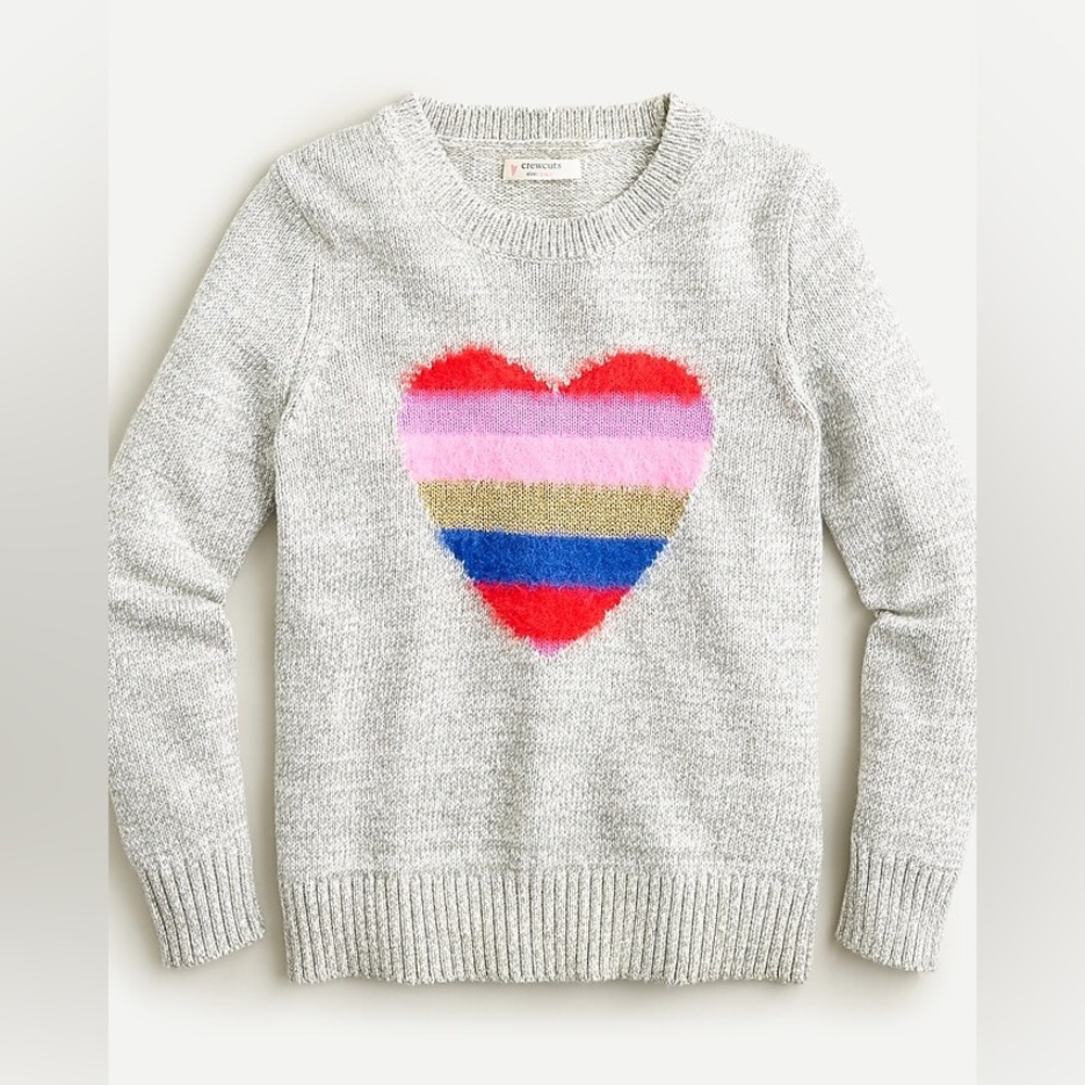 J Crew Girls' rainbow heart crewneck sweater Size L